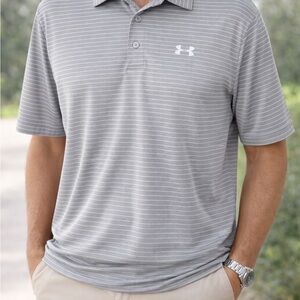 Under Armour HeatGear Polo Shirt Gray Stripe XL Loose fit